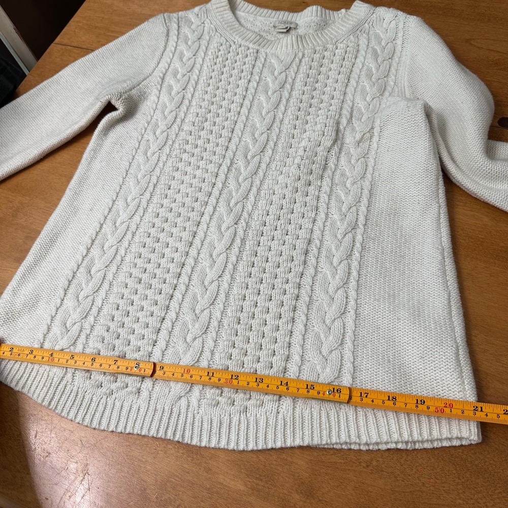 J.Crew Cable‎ Knit Sweater Womens M Cream Cotton Wool Crewneck Fisherman Coastal - Picture 8 of 13